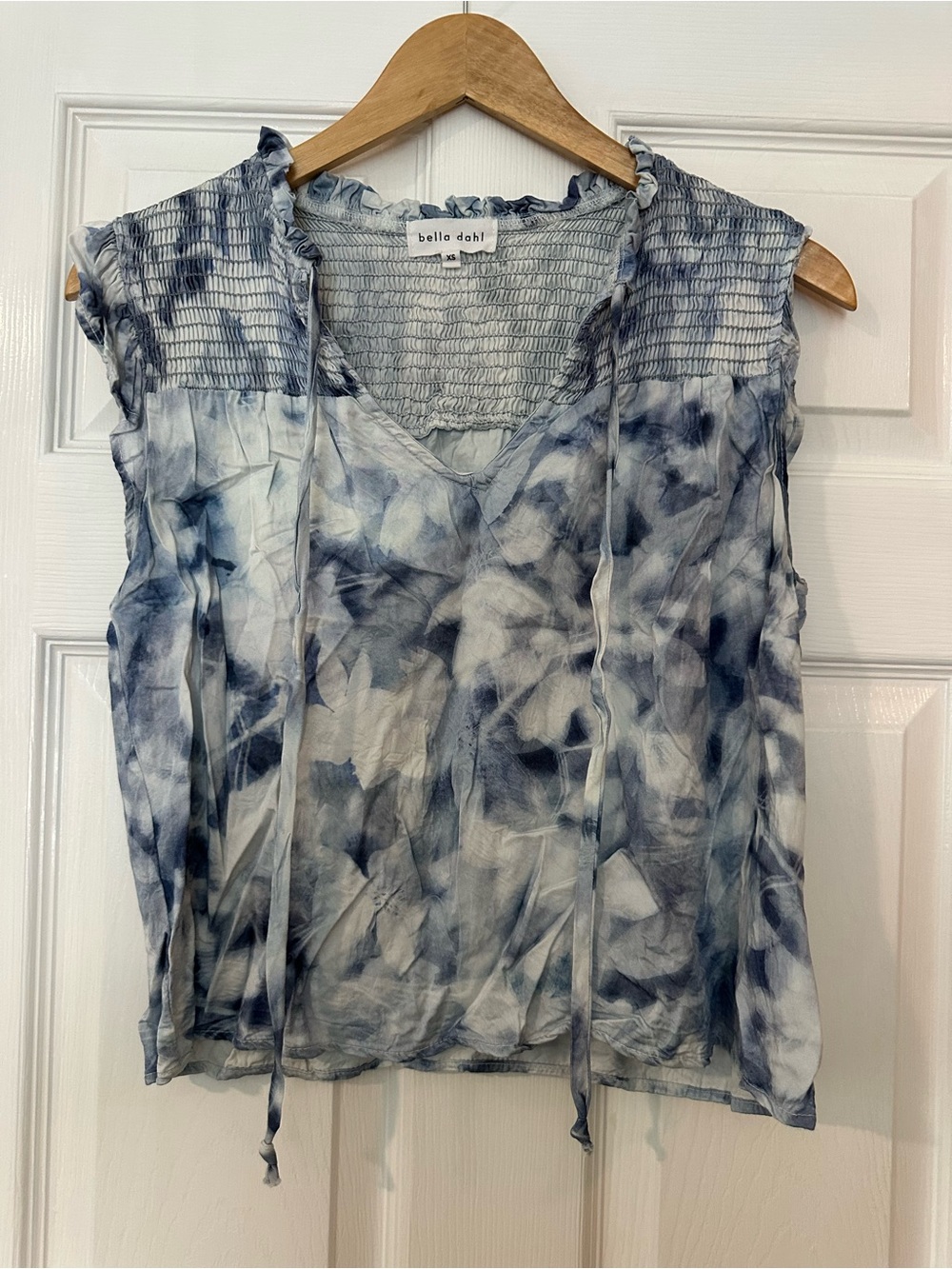Bella Dahl Blue Tie-Dye Smocked V-Neck Camisole